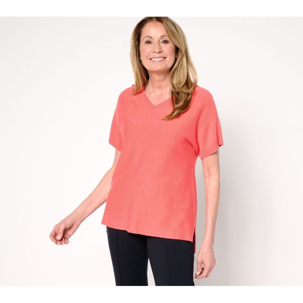 SUNNYLiFE Women's Top Plus Sz Sweater 1X Short Sleeve V-Neck Pink A688950